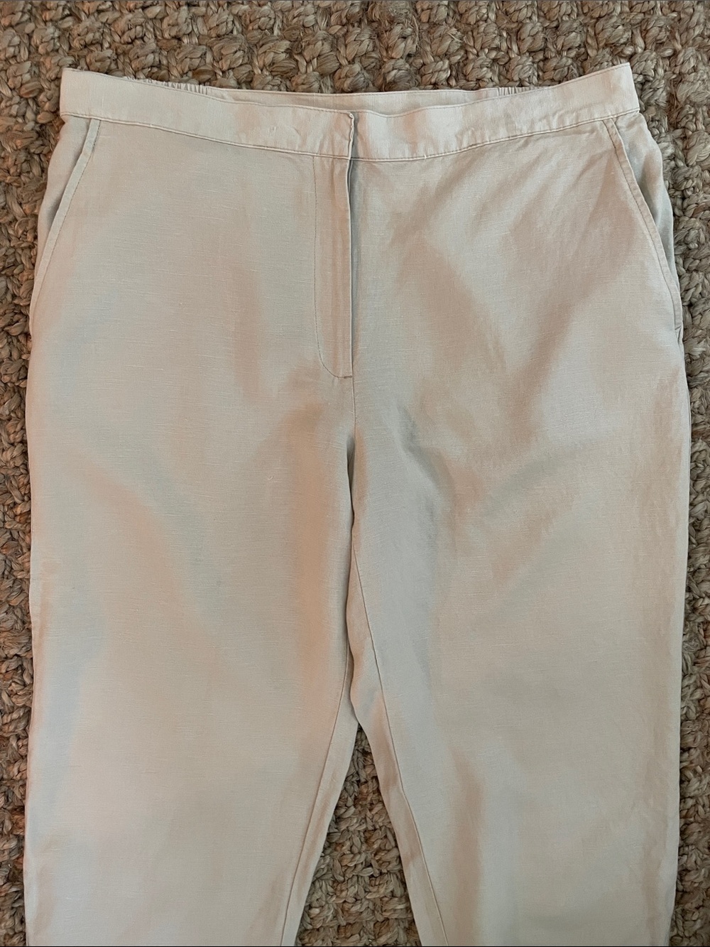 Ruby Rd Linen Blend Embellished Capri Pants Size 14 Beige Cropped Ankle Slit - Picture 4 of 10